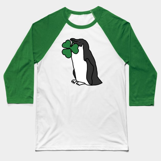 Saint Patricks Day Penguin with Shamrock Baseball T-Shirt by ellenhenryart